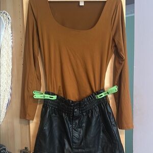 Revamped Brown Fitted Long Sleeve Bodysuit